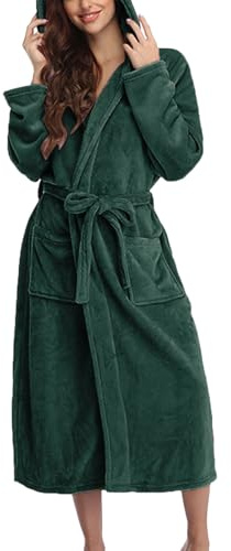 Generisk badrock frotté dam huva, basturock dam vinter bekväm badrock med fickor morgonrock tjockare varm morgonrock lång badrock mjuk lös dambadrock enfärgad nattskjortor