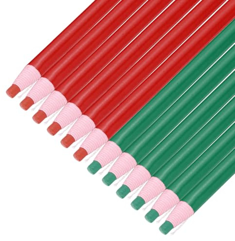 QUARKZMAN 12 Piezas De Lápices De Grasa Despegables, Marcadores De China De Color Para Vidrio Metal Plástico Papel, Lápices De Cera Sin Afilar Para Colorear Dibujar Marcar, Verde Y Rojo