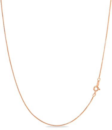 KEZEF 18k Gold Over Sterling Silver 1mm Box Chain Necklace Made in Italy | 925 Sterling Silver Necklace for Women | Rose Gold Chain for Women Men