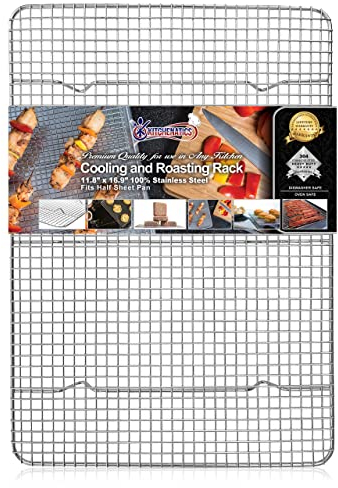 KITCHENATICS Edelstahl-Grillrost & Auskühlgitter, passt auf Backbleche für das Backen von Keksen und Kuchen, Räuchern, Grillen, & Auskühlen – Rost- Resistent & Ofenfest (29,97 cm x 42,93 cm)