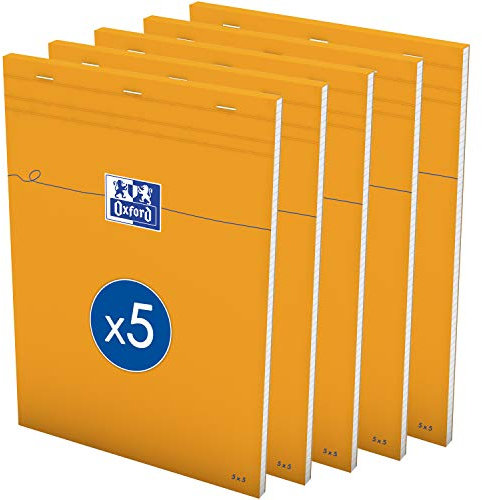 OXFORD Lot de 5 Bloc-Notes Orange A4 Petits Carreaux 5mm 80 Feuilles Agrafées Couverture Carte Enduite Orange, A4 (21 x 29,7 cm)