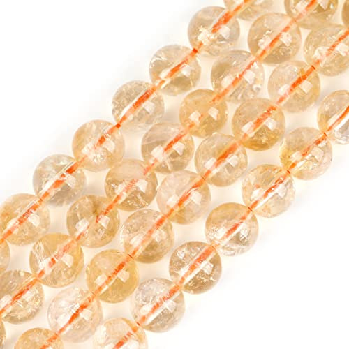 Gem-Inside Perles rondes en citrine naturelle semi-précieuse de 8 mm pour fabrication de bijoux - Fil de 38,1 cm