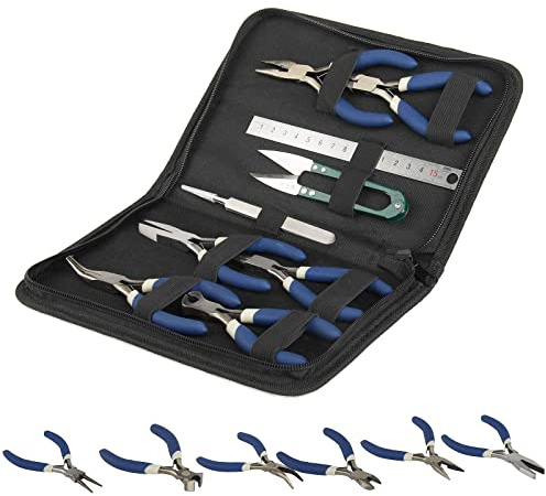 Shoze 9Pcs Jewellery Making Tool Set - Pliers and Wire Cutter for Beading, Necklace Crafting - Chain Nose Pliers Included