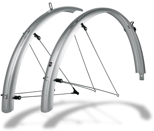 SKS Germany BLUEMELS Basic 28 55MM Set Silver Juego de Guardabarros (de Robusta construcción en sándwich, Sistema de Seguridad ASR, puntales en V con Puentes fijos para un Ajuste Flexible), Plata