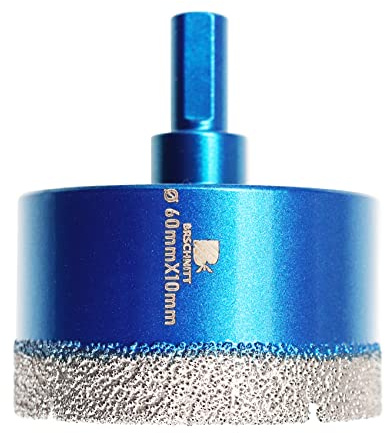 Dry Diamond Core Drill Bit Set,BRSCHNITT 60mm Diamond Hole Saw Core Drill Bit with Triangle Shank for Porcelain Tile Ceramic Stone Granite Marble