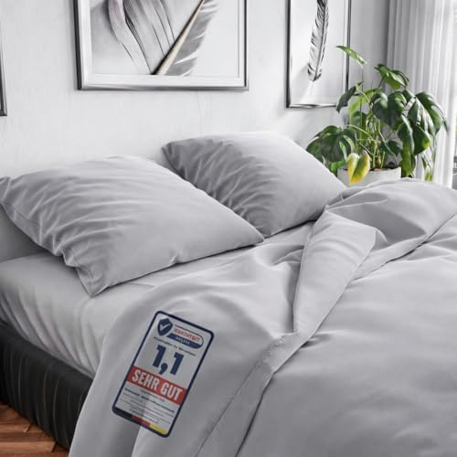Wolkenfeld Bettwäsche 220x240 Baumwolle – Set mit 2X Kissenbezug 80x80 – Atmungsaktiv, Hautfreundlich & Pflegeleicht – Ganzjahres-Bettwäsche mit Reißverschluss, Oeko-TEX – Hellgrau