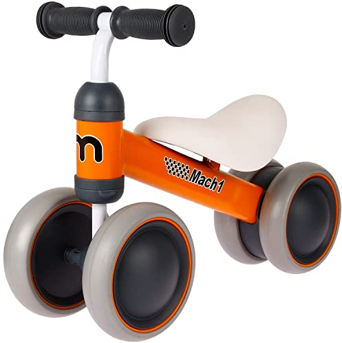 Mach1 Mini Kinder Kleinkinder Laufrad | von 1-3 Jahre | 4 weiche leise Räder | Lauflernrad Kinderlaufrad Rutscher (gelb) (Orange)