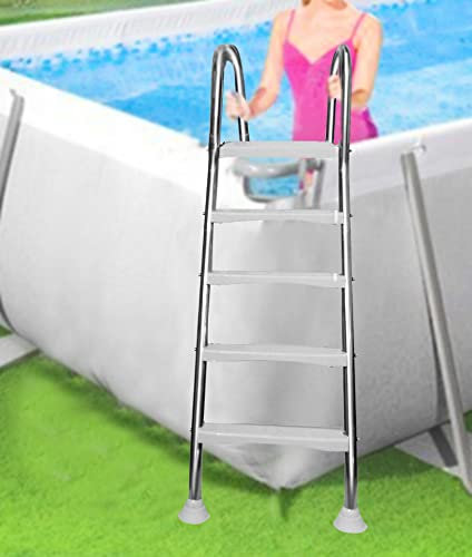 BOTOWI Escalera para Piscinas Elevadas Sistema de Entrada a Piscina Carga 250kg, Escalera de Acero de 4 Peldaños para Piscinas Elevadas, Escalera Multiusos con Pedal Ancho Antideslizante