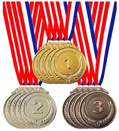Jauisus 12 Pcs Gold Silver Bronze Medals 1st 2nd 3rd Place Metal Award Medals Olympic Style Winner Awards with Neck Ribbon for Sports, Party, Prizes, Competitions, 2 Inches