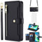 Asuwish Phone Case for Motorola Moto G9 Play/G 9/E7 Plus Wallet Cover and Screen Protector Zipper Card Holder Slot Stand Leather Magnetic Accessories MotoG9Play 9G G9Play E7+ E7Plus 4G Women Men Black