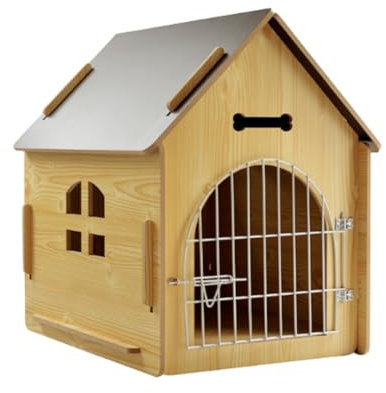 Jaula de madera resistente para perros extragrandes, caseta con puertas dobles, elegante y duradera casa para perros con puertas con cerradura (L, color madera de pino rojo)