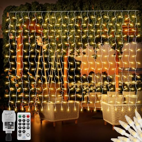 CERIAL 4X2M Lichtvorhang Außen mit Stecker,300LED Inner Lichterkette Vorhang Weihnachten Diamant Lichterkette Eisregen Lichterkettes Wasserdicht für Urlaub Hochzeit Dekorationen,Warmweiß