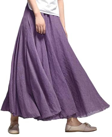BEAUTYLAST Jupe bohème en coton et lin pour femme, taille élastique, longue, fluide et décontractée, pour l'été, la plage, les vacances (lavande, 85 cm de long), violet