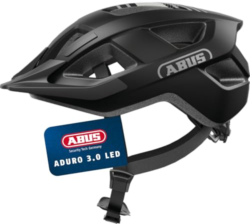 ABUS Aduro 3.0 LED Bike Helmet - sporty city Helmet in a stylish design for everyday and sporty Tours - with Rear Light - for Men and Women - Size S, black
