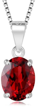 HIMALYA QUARTZ Halskette mit natürlichem Granat, 925er-Sterlingsilber, handgefertigter Solitärschmuck, Geschenk für Damen und Mädchen, 3x4mm, Edelstein, Granat