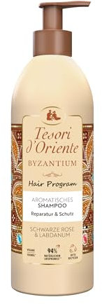 Tesori d'Oriente Hair Program Shampoo 'Byzantium', 250 ml, shampoo aromatico per capelli con rosa nera e labdano, riparazione e protezione per capelli danneggiati, rituale benessere per corpo e sensi
