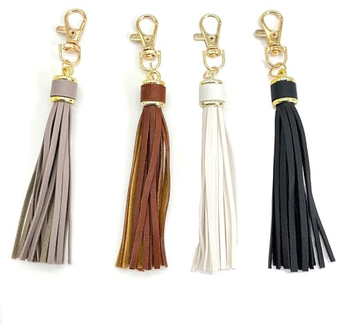 OHYER porte-clés en cuir PU avec mousqueton pivotant pour sac à main Porte-clés Valise Sacs À Dos Accessoires Charme pour les Femmes Filles Porte-clés en cuir avec pompons pour sac à main (4)