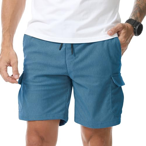 Suwangi Pantalones Cortos Hombre de Pana Cargo Casual Verano Bermudas Shorts con Múltiples Bolsillos