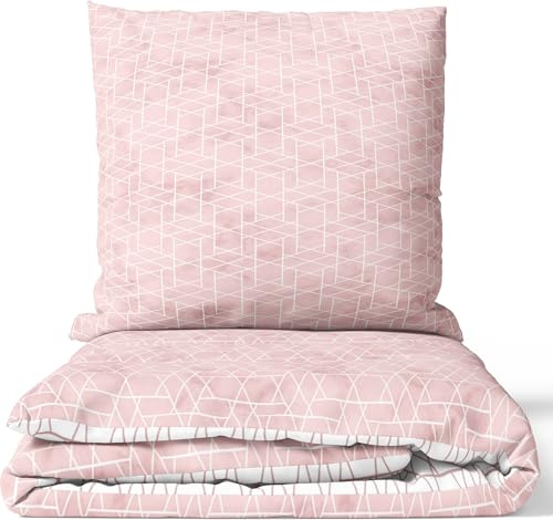 Leonado Vicenti Bettwäsche 100% Baumwolle Renforcé 200x220 cm Rosa Weiß Rauten Design Modern Pflegeleicht mit Reißverschluss 4-Jahreszeiten Wendebettwäsche