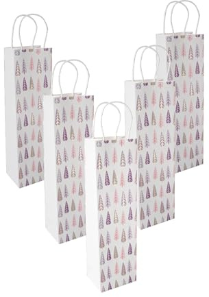SIGEL GT135 Borsa da regalo SIGEL bottle - bianco/blu/oro - abeti - con fondo rinforzato e manici di carta intrecciata in colore abbinato - cartone bianco, carta bianca - 10 x 35 x 8 cm - 5 pezzi