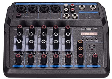 U6 Musical Mini Mixer 6-kanalers ljudmixer BT USB-mixerkonsol med ljudkort inbyggt 48V Phantom