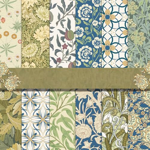 Scrapbook Papier Doppelseitiges Bastelpapier, 24 Blatt Vintage Kartenpapier Dekorpapier Block für DIY Kunsthandwerk Scrapbook Tagebuch Geschenkkarten (Grün, 11.8x11.8 inch) (A, 11.8*11.8 zoll)