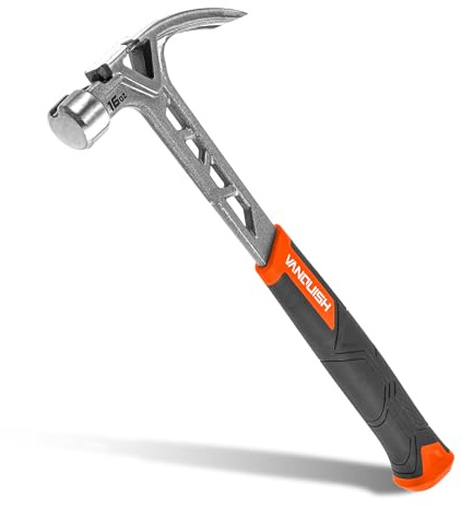 VANQUISH Framing Hammer 16oz One Piece Forged Curved Claw Hammer with Smooth Face & Shock Reduction Grip, Claw Hammer with Magnetic Nail Holder Side Nail Puller, 0627