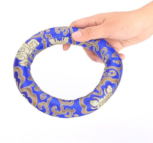 Generic Silk Brocade Elegant Round Singing Bowl Cushion Ring Pillow for 7-10 Inches Singing Bowls, Soft Comfortable Embroidered Silk Pillow for Meditation Practice (Blue)