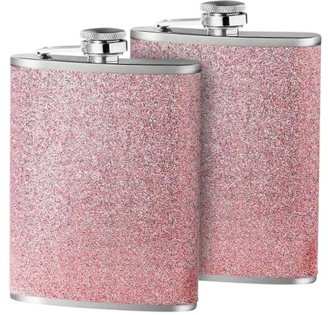 UJBVCX 2 Pezzi Fiaschetta Tascabile 8oz Fiaschetta Whisky Rosa Glitter Fiaschetta da Donna per Alcolici per Escursioni