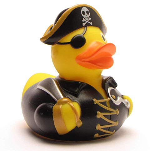 Duckshop I Badeente Piraten Kapitän mit Hakenhand I Quietscheente I L: 9 cm I inkl. Quietscheentchen-Schlüsselanhänger im Set I Geschenk für Abenteurer I Präsent Sammler