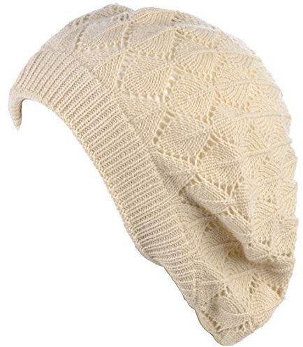 BYOS Chic Soft Knit Airy Cutout Lightweight Slouchy Crochet Beret Beanie Hat