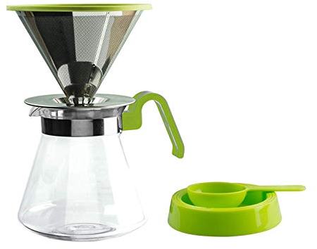 Lucenté Contemporary Coffee Drip Set - 600ml / 20 fl oz Capacity - Borosilicate Glass Jug With Lid, Stainless Steel Filter, Drip Tray & Coffee Scoop