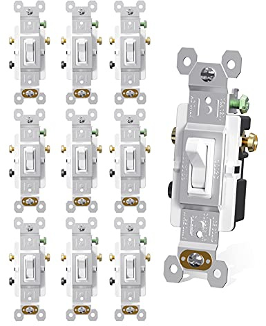 AIDA 15 Amp 3 Way Quiet Indoor Toggle Switch Self-Grounding ON Off Toggle, Residential Grade, UL Listed, Quickwire Push-in & Side Wired (White, 10 Pack)