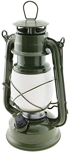 ChiliTec LED Camping Laterne Campinglampe 23cm Dimmbar Batterie 4x AA Mignon Retro Gartenlaterne ARMY GREEN mit Bügel Warmweiß