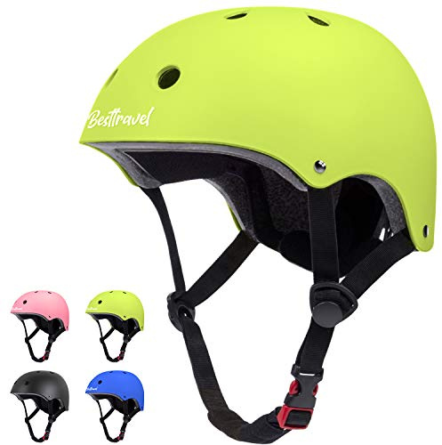 Besttravel Casco para niños, ajustable para niños de 3 a 8 años, seguridad multideportiva (verde)