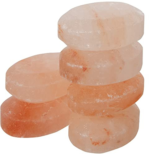 Pure Himalayan Salt Works Flat Oval Massage Stone, Pink Crystal Hand-Carved Stone for Massage Therapy, Deodorant and Salt and Sugar Scrubs, 2.5” W x 3.5” L x 1” D (Pack of 6)