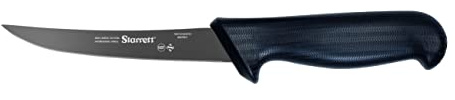 Starrett Professional Stainless Steel Kitchen Boning Knife - Narrow Curved Profile - 5-inch (125mm) - Black Handle