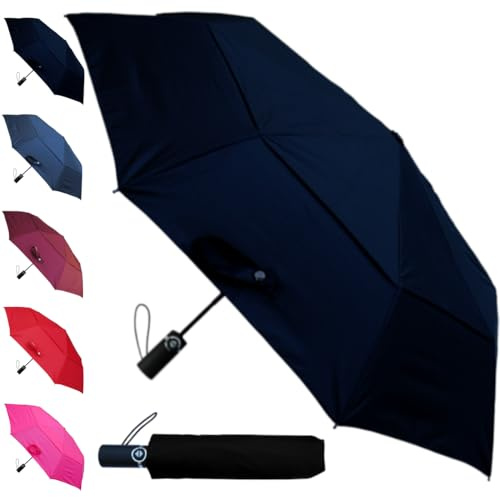 COLLAR AND CUFFS LONDON 80KPH Parapluie Pliant Solide Femme Homme Compact - Resistant au Vent Automatique - Robuste - Cadre Renforcé Avec Fibre de Verre - Toile Aérée Petit Pliable - Noir