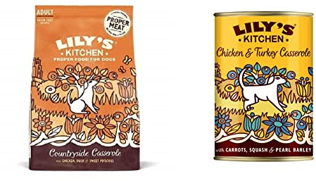 Lily's Kitchen Croquettes Complètes et Naturelles pour Chien - Poulet & Canard (7kg) & Pâtée pour Chien Adulte au Poulet & Dinde - Chicken & Turkey Casserole (6 x 400g)