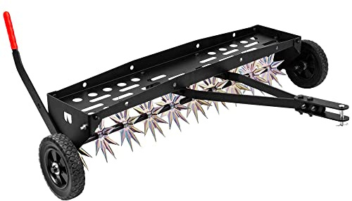 Suchtale Aireador de remolque de 40 pulgadas con púas de acero galvanizado, aireador de césped duradero con barra de remolque extra ancha para césped y granja, color negro