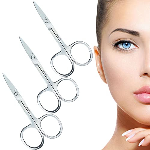 3 Pcs Nail Scissors Professional Multi-Purpose Curved Blade Eyebrow Scissors Sharp Cuticle Scissors for Toenails, Manicure, Pedicure, Cuticle, Nose Hair, Beard, Eyebrows
