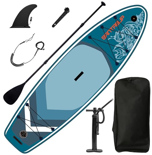 Aursrenty Aufblasbares Stand Up Paddle Board, Premium SUP Zubehör und Rucksack, geeignet für Surf Angeln Yoga, Wide Stance, Bottom Fin für Paddling, Paddel, Leine, Surfkontrolle