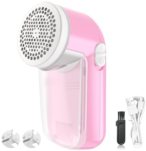 Levapelucchi Elettrico, GeeRic USB Leva Pallini per Vestiti con Spazzola+2 Lame di Ricambio Rapido Potente Portatile Ricaricabile Togli Pelucchi per Tessuti Abiti Tappeti Divani Pratico Regalo Rosa