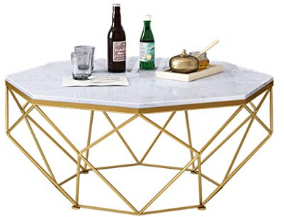 MIQXUAN Coffee Table Round Pedestal Tables, Modern Coffee Tables for Small Spaces, Marble Top Living Room Table, Metal Frame Sofa Tables