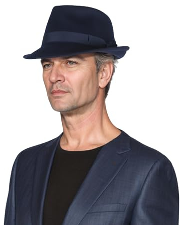 hatsXcaps Wool Trilby Hat, 100% Wool Felt Fedora for Men & Women Short Brim, Teardrop Crown & Bow Band | Lightweight, Classic 1920s Winter Formal Hat Midnight Blue
