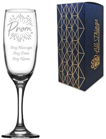 Personalised Prom Champagne Flute, Custom Engraved Glass with Any Name or Message, Prom Night Award, Gift for Her or Him, 210ml Glass, Gift Boxed
