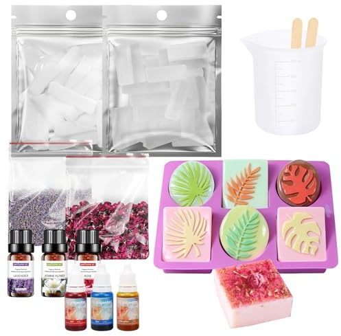 AllisWay Kit para Hacer Jabones Artesanales, Kit Manualidades Adultos, Contiene Base de Jabón, Esencia de Color, Aceite Aromático, Moldes para Jabones Artesanales, etc., se Puede Regalar