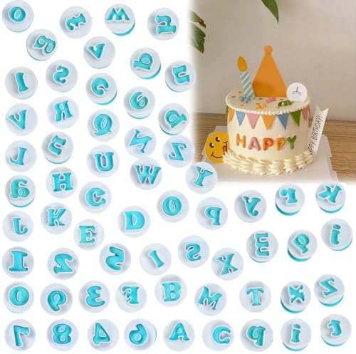 UHETLET 62 PCS Cortadores de Letras para Fondant, Cortador Galletas Numeros y Letras, Cortadores Fondant Plástico, Moldes para Cortar Galletas Pasteles y Chocolate, Molde para Tartas Reposterias