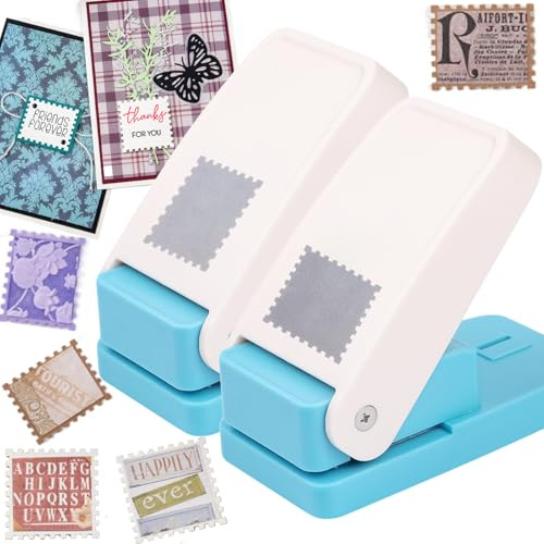 2 Pcs Stamp Punch, 1.5X1.2 Inch Rectangle & 1.5 Inch Square Stamp Hole Puncher Big, Stamps Paper Punch Large, Postage Stamps Cutter Hole Puncher, Paper Punches for Crafting Scrapbooking, Card Making