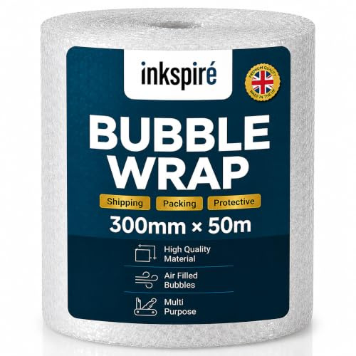 Inkspire Bubble Wrap Roll 300mm x 50m - Small Air Bubbles, Recyclable Protective Cushioning Large Bubble Wrap for Moving House Essentials, Packaging, Shipping & Storage Boxes